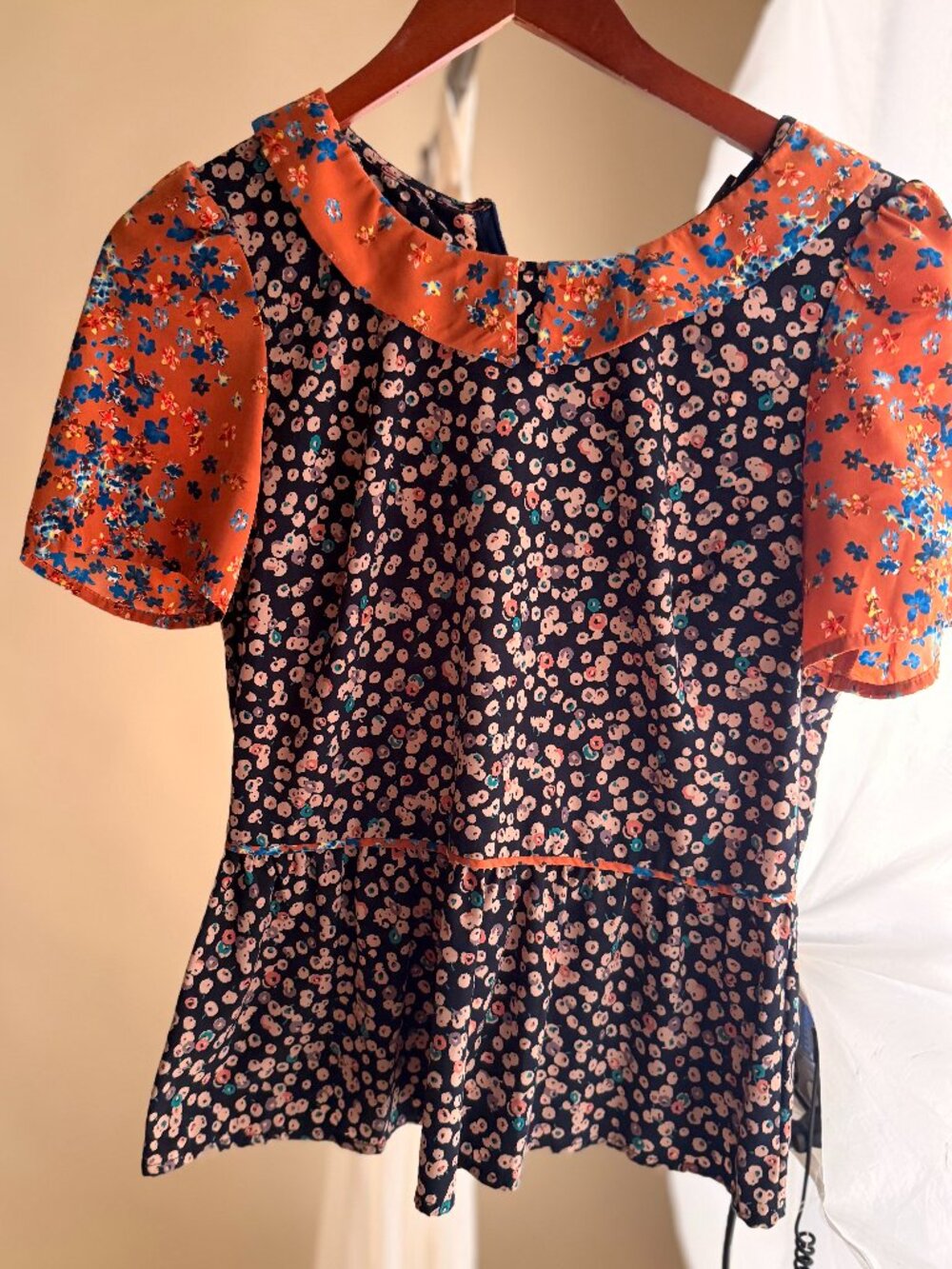 Mixed Ditsy Floral Peter Pan Collar Peplum Blouse Top Boho